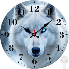 Identiy 원형 벽시계 무소음 배터리 작동 블루밍 해바라기 밭 30.5cm(12인치) 논틱 읽기 쉬운 디스플레이 원형 아날로그 벽시계 사무실 침실 거실 및 주방용 장식, 화이트 북극 늑대