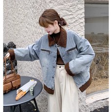 COSYEVNO 여성 싱글 데님 코트 추동 패딩