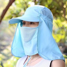 360度防曬戶外帽夏季帽子男戶外防塵防曬遮陽帽遮臉騎車帽釣魚帽 副廠商品, 天藍色,均碼可調節