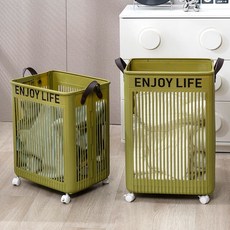 Unique 튼튼한 이동식 빨래 바구니 욕실 베란다 접이식 세탁물 수납장, 그린