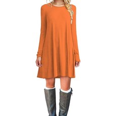 [ 1205378 ] 토포스키 여성용 캐주얼 튜닉 플레인 핏 심플 티셔츠 루즈핏 하늘거리는 드레스 2023 라 오렌지