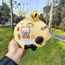 자전거 헬멧 여름용 스케이트 킥보드 인라인 보호대, 1개, 연한 옐로우 작은 곰+눈+바람차량