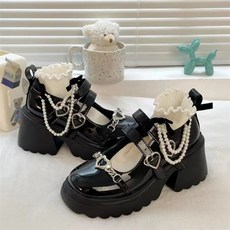 양산형 지뢰계 신발 여성용 펑크 플랫폼 펌프 2024 메탈 체인 메리 제인 일본 가죽 하이힐 고딕