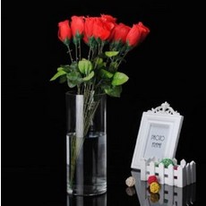 仿真紅玫瑰花束 玻璃花瓶插花擺飾, 圓柱直筒玻璃花瓶(1入3個)