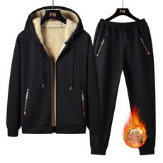 FANSYLI 남성 빅사이즈 트레이닝복 세트 겨울 기모 방한 보온 통근 세트 5XL 심플 오버핏 후드코트+허리밴딩 트레이닝 바지 투피스 X2511N1