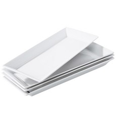 Feenmai 12인치 서빙 접시 직사각형 세트 4개 큰 세라믹 도자기 트레이 튀르키예 플래터 화이트 스테이크 애피타이저 디저트 오븐 식기세척기 안전, 14inch, 1개