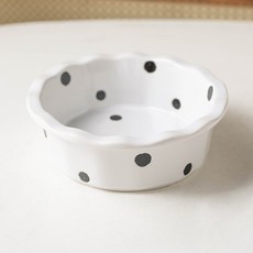 陶瓷貓碗 雙碗架 寵物用品, 1個, 白色（花邊波點碗）