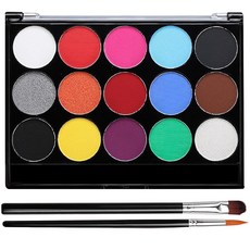 Sucodver 바디페인트 페이스 페인트 임산부 페인트 물감 얼굴 페인트 얼굴칠 수성 파우더 안전 간단 수세 속건 붓 2개 포함 메이크업 코스프레 할로윈 15색 세트, 1개, 1g