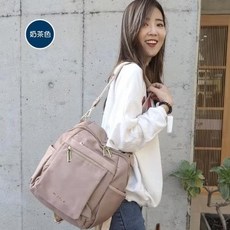 輕量尼龍後背包 女生後背包 防潑水後背包 多口袋大容量 通勤包 媽媽包 韓版雙肩包 663, 卡其#663