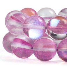 RUBYCA 라운드 문스톤 크리스탈 유리 비즈 오라 무지개 RUBYCA Round Moonstone Crystal Glass Beads Aura Iridescent for Jew, Pink, 8mm