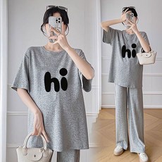 패션 임부복 상하의 세트 봄 여름 임산부 티셔츠 상의 + 캐주얼 와이드 바지 루즈핏 데일리 투피스 WMY