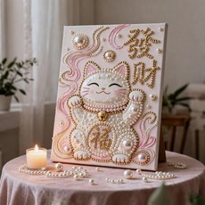 DIY珍珠畫國風醒獅系列，手工自粘鑽石畫，高顏值居家裝飾，輕鬆打造獨特藝術品, 珍珠畫1,40*50僅畫布+全套珍珠材料包