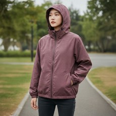 스타일도매 체크 후드 점퍼 커플 연출 조명 에어 구이 크러셀 남녀공 윈드집업 SD-260226