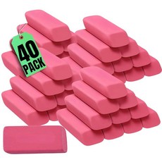 1InTheOffice 핑크 베벨 지우개 블록 지우개 비스듬한 가장자리 직사각형 블록 라지 40팩, 1InTheOffice 핑크 베벨 지우개, 블록 지우개
