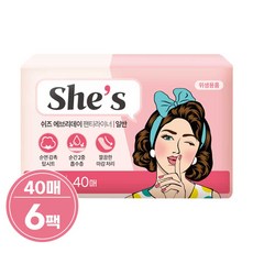 쉬즈 에브리데이팬티라이너 일반, 40개입, 6개