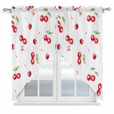 Savannan 스웨그 커튼 농가 레드 유칼립투스 잎 봉 포켓 창문 토퍼 커튼 밸런스 주방 거실 침실 2개 패널 추상 식물 71.1 x 91.4cm(28 36인치)11385