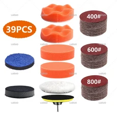 호환자동차 연마 패드 스폰지 키트 폼 버퍼 기계 왁스 오토바이, 01 China Mainland, 02 39PCS 400-600-800