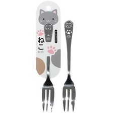 日本製 不鏽鋼環形易握學習餐具 ECHO 叉子 湯匙 手握 嬰兒橫握專用湯叉 米奇 史努比 米飛兔 冰淇淋匙 幼兒餐具, 1個, 小貓咪-不鏽鋼叉子 / 5471