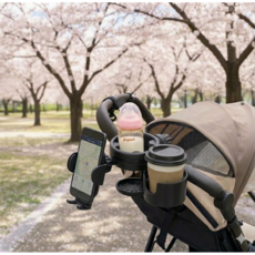 핑크웨일 다용도 2구 유모차 컵홀더 3in1 멀티 스마트폰 휴대폰 거치대, 1개