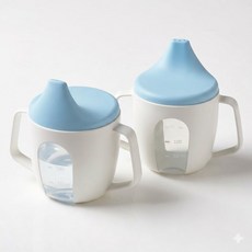 슬로우 라이프 이케아 잡고 마시기 쉬운 뵈리아 유아용 물컵 2개 1세트, 화이트/블루, 200ml 화이트/블루, 200ml