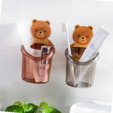 귀여운양치컵 물빠짐 칫솔수납 치약꽂이 세면도구 거치대 홀더 무타공, 그레이, 1개