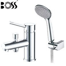 BOSS 台灣製造 D-90287 沐浴面盆兩用龍頭 日本進口陶瓷閥芯 按壓式落水頭 不銹鋼軟管, 1個