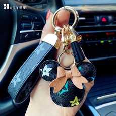 귀여운 가죽 자동차키링 참장식 포인트키링 선물용 키홀더, 검은꽃, 1개