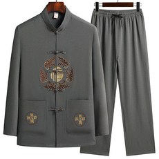 棉麻中國風唐裝套裝 男 長袖套裝 春秋季爸爸爺爺衣服