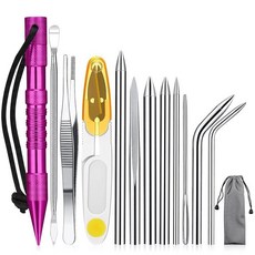 Ferraycle 12피스 파라코드 FID 세트 - 스테인리스 스틸 매듭 말린스파이크 스티치 바늘 가죽 또는 작업을 위한 스무딩 도구(카키), 핑크