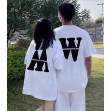 해피유통 커플 반팔 티셔츠 여름 캐주얼 면 소재 백프린트 디자인 편안한 데일리 룩