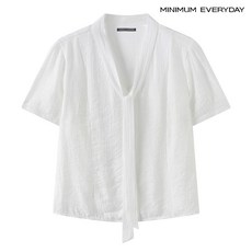 [백화점 홈쇼핑 정품] 미니멈 [미니멈 에브리데이]소프트 링클 셔링 타이넥 반팔 블라우스 (EC2BA014D)