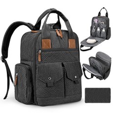 JSTPRO 기저귀 가방 백팩 기저귀 교체 패드 포함 블랙. 대형 캐주얼 기저귀 백팩, 블랙