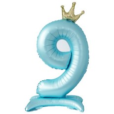 올리브파티 생일 스탠딩 왕관 은박 숫자 풍선 블루, 숫자9, 1개