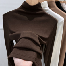 銀狐絨加絨加厚半高領打底衫女內搭秋冬新款修身顯瘦保暖長袖上衣