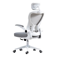 LADUTA 人體工學電腦桌椅，透氣網布，可調節頭枕，90度翻轉扶手，加厚乳膠坐墊，耐磨尼龍滾輪, 白框灰色