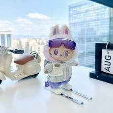 라부부 팝마트 인형옷 Labubu 3.0 스키복 세트 17cm 펜던트, 17cm 1 세대 2 세대 3 세대 라부에 적합합니다, 퍼플 스키 4피스 세트(고글+상의+바지+스키 보드)-인
