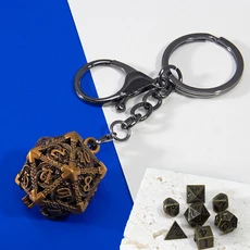 7pcs 미니 금속 주사위 중공 D20 키 체인 다면체 세트 보드 게임 액세서리, 03 brass