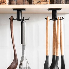 라이프팝 [1+1] 360도 회전 다용도 문어발 주방걸이 무타공 부착형, 블랙+핑크, 1개