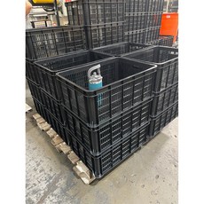 塑膠搬運箱 堆疊式物流收納籃, 黑色, 1個