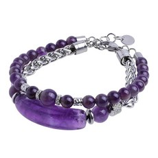 177005 TUMBEELLUWA 여성용 남성용 스테인리스 스틸 스태커블 팔찌 6mm 크리스탈 비즈 팔찌 핸드메이드 원석 보헤미안 주얼리 생일 크리스마스 선물 자수정 자수