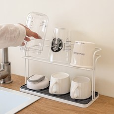 KOUJI 叩吉好物 雙層瀝水杯架，廚房收納瀝水杯架，雙層設計，簡約時尚, 白雙層杯架, 1個