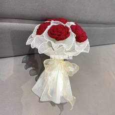 編織diy漸變玫瑰手捧花毛線鉤針材料包情人節閨蜜結婚毛線球, 酒紅色手捧花可做8-10朵 送視頻 工具:如圖, 1個