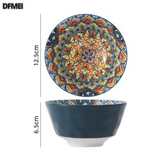 DFMEI 波西米亞陶瓷餐具比利蒂斯碗碟盤輕奢手繪創意家用米飯碗湯碗菜盤, 1個, 4.8英寸比利蒂斯石紋碗:如圖