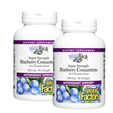 내추럴팩터스 슈퍼 스트렝스 블루베리 컨센트레이트 500mg 소프트젤 Natural Factors Super Strength Blueberry, 2개, 90정