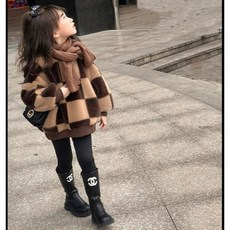 女童格子加絨圓領衛衣