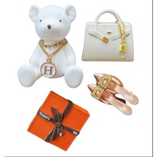 쁘이백 석고방향제 4종세트(H곰돌이+오렌지박스+오트밀(장식추가)+큐빅구두(로즈골드) / 코코마드향