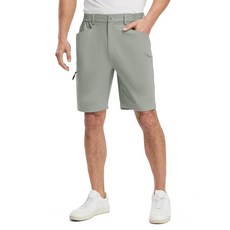 Rdruko 남성용 골프 반바지 22.9cm(9인치) 안쪽 솔기 스트레치 캐주얼 작업 드레스 빠른 건조 여름 운동 하이킹 주머니 포함 라이트 그레이.