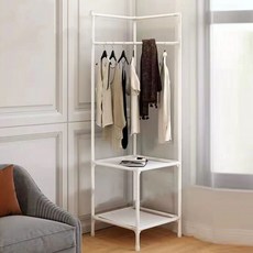 모서리 좁은 틈새 코너 공간활용 조립식 행거 선반 좁은방 원룸 작은방, 화이트