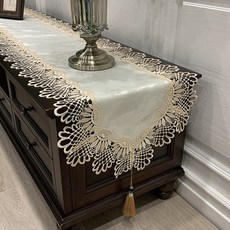 효담상회 예쁜 레이스 식탁보 테이블 러너 13종, 11.아이보리, 40×220(6인용)