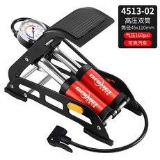 腳踩高壓雙筒打氣筒便捷式汽車摩托車自行車家用腳踏式充氣泵, 1個, 高壓雙筒(紅色+升級精准表)